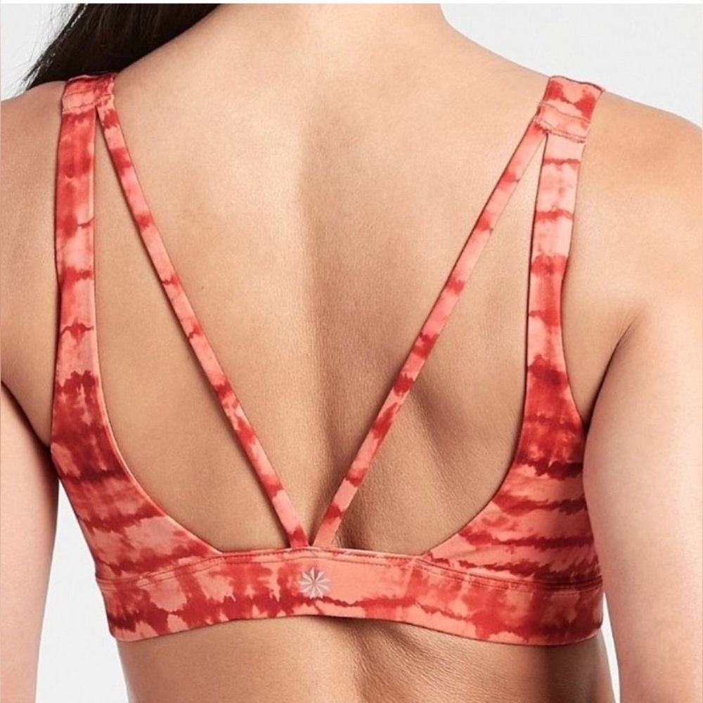 Athleta NWT Exhale Printed Sports Bra A-C Cup Tahiti Island Coral Strappy Sz Xs - Picture 3 of 10